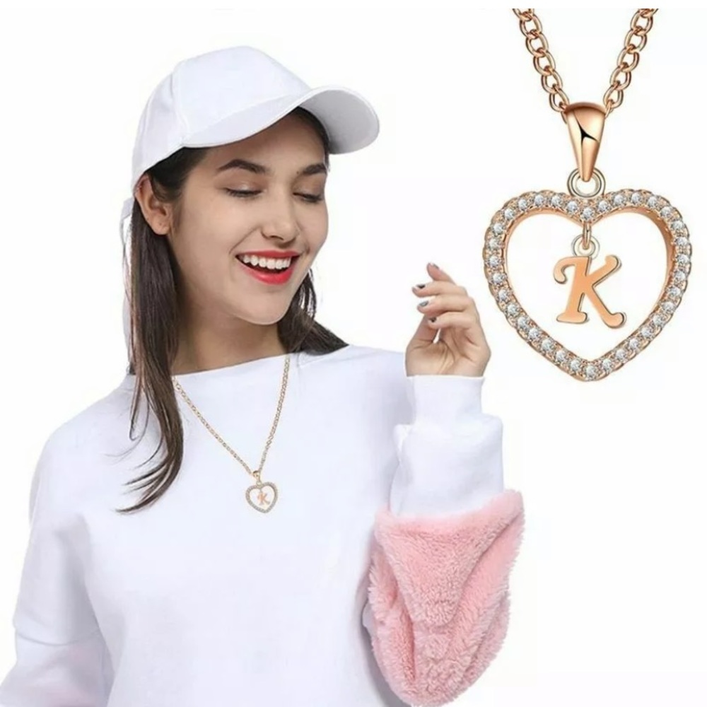 ⬇️A-Z Initial Letter Necklace Rose Gold + Diamonds